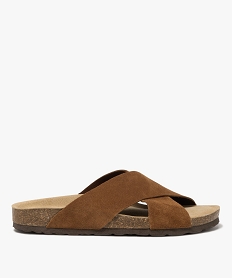 GEMO Mules femme en cuir style casual avec brides croisées unies Brun