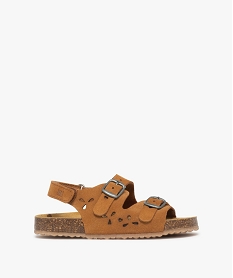 GEMO Sandales fille en cuir suédé avec détails ajourés à scratch et à boucles - NA! Brun