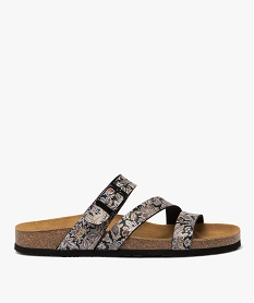 GEMO Mules femme à talon plat avec brides à motifs noir standard