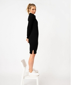 GEMO Robe en maille côtelée à manches longues et col zippé femme noir standard