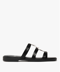 GEMO Mules femme à talon plat à brides et bijoux fantaisie noir standard