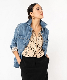 GEMO Veste en jean look chemise femme Bleu