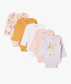 GEMO Bodies à manches longues à motifs animaliers bébé fille (lot de 5) marron vif