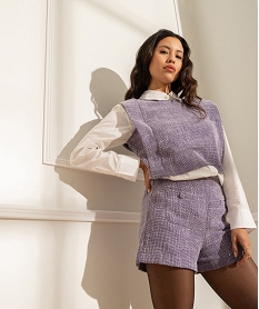 GEMO Short aspect tweed avec poches sur lavant femme Violet