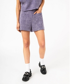 short aspect tweed avec poches sur lavant femme violet shortsK064701_2