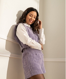 GEMO Blouse sans manches aspect tweed femme violet standard