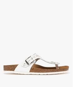 GEMO Mules femme en cuir avec bride entre-doigts ajourée style casual Blanc