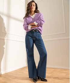 GEMO Jean flare avec poches plaquées sur lavant femme Bleu