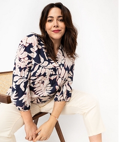GEMO Blouse manches longues en viscose fleurie femme grande taille imprime fleurs