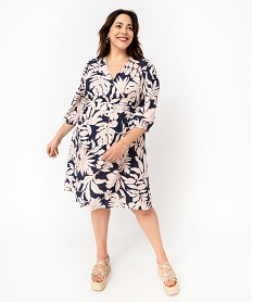 GEMO Robe fleurie à manches 34 femme grande taille imprime fleur