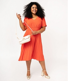 GEMO Robe grande taille manches courtes fluide et plissée femme Orange