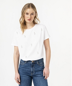 GEMO Tee-shirt à manches courtes avec strass femme blanc standard