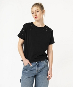 GEMO Tee-shirt à manches courtes avec perles femme noir standard