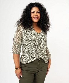 GEMO Blouse grande taille à manches longues en voile femme Imprimé