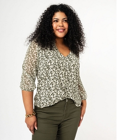 GEMO Blouse grande taille à manches longues en voile femme Vert