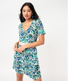 GEMO Robe portefeuille à manches courtes en maille stretch imprimée femme imprime feuillage