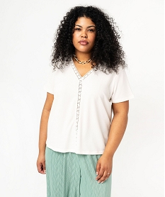 GEMO Tee-shirt à manches courtes et col V femme grande taille blanc chine