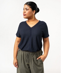 GEMO Tee-shirt à manches courtes et col V femme grande taille navy