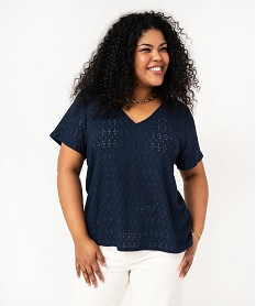 GEMO Tee-shirt grande taille manches courtes en maille ajourée femme navy