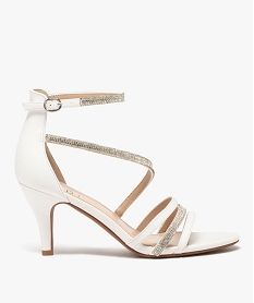 GEMO Sandales femme à talon fin à fines brides unies et strass blanc standard