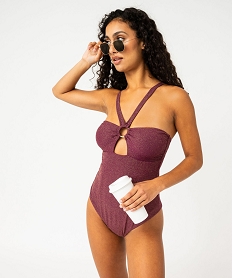 maillot de bain une piece bandeau a bretelles multipositions femme violetK088001_1