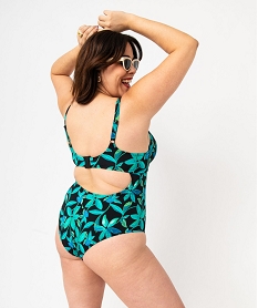 GEMO Maillot de bain une pièce emboitant à motifs fleuris femme noir standard
