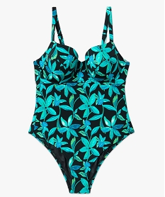 maillot de bain une piece emboitant a motifs fleuris femme noirK088201_4