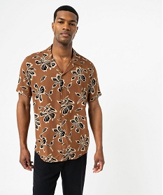 GEMO Chemise manches courtes et col cubain en viscose fleurie homme imprime fleurs