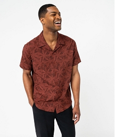 GEMO Chemise manches courtes imprimée à col cubain homme Rouge