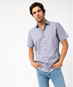 GEMO Chemise manches courtes coupe droite en coton imprimé fleurs homme Bleu
