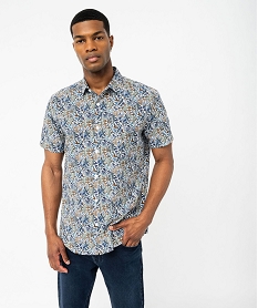 GEMO Chemise manches courtes à motif feuillage homme Bleu