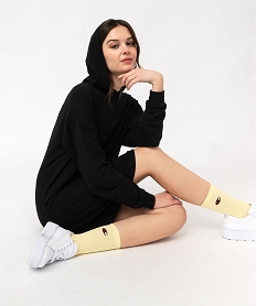 GEMO Robe sweat à capuche avec intérieur bouclette femme Noir