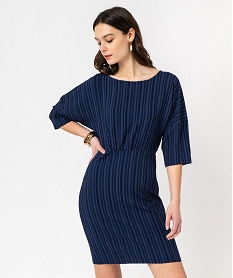 GEMO Robe rayée à manches chauve-souris femme Bleu
