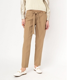 GEMO Pantalon de costume en toile fluide femme Beige