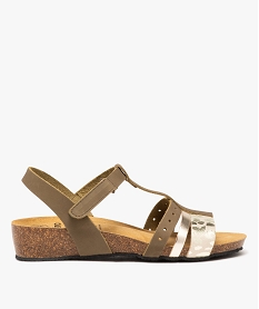 GEMO Sandales femme en cuir avec brides fantaisie et à scratch kaki standard