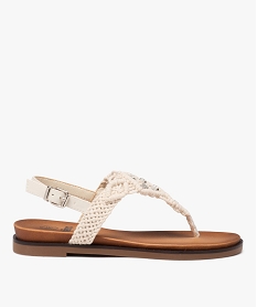 GEMO Sandales femme à entre-doigts dessus en macramé uni avec bijoux strass beige standard