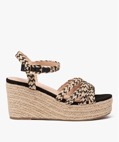 GEMO Sandales femme à talon compensé avec brides et semelle corde tressée noir standard