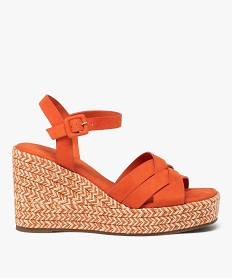 GEMO Sandales femme à talon compensé scintillant avec brides unies en suédine orange standard