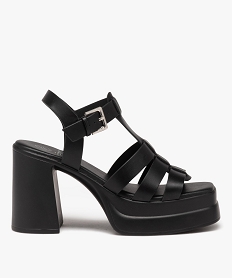 GEMO Sandales femme unies à talon haut carré et semelle plateforme avec bride à boucle noir standard