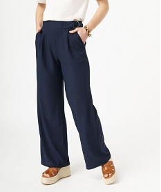 GEMO Pantalon large en maille fluide texturée femme Bleu