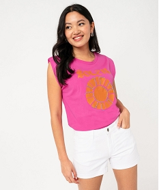 GEMO Tee-shirt manches courtes loose avec imprimé brillant femme Rose