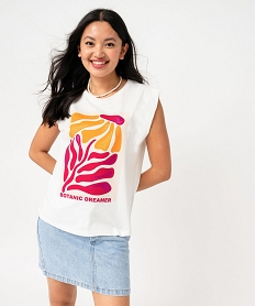 GEMO Tee-shirt manches courtes loose avec imprimé brillant femme Beige