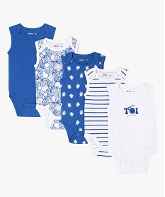 GEMO Bodies sans manches à motifs bébé garçon (lot de 5) Bleu