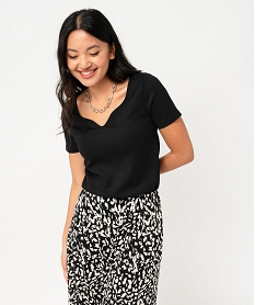GEMO Tee-shirt manches courtes en maille gaufrée femme Noir