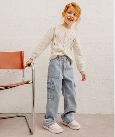 GEMO Jean Cargo Straight avec taille ajustable fille blanc chine