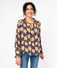 GEMO Blouse manches longues à motifs fleuris femme Violet