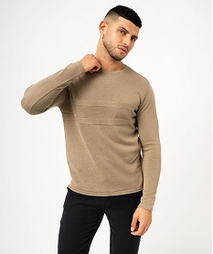 GEMO Pull en maille fine avec bandes sur la poitrine homme Brun