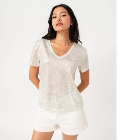 GEMO Tee-shirt manches courtes col V à paillettes femme dore