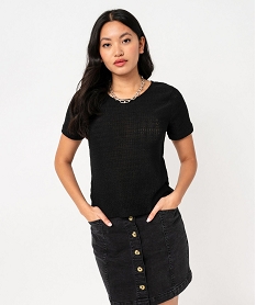 GEMO Tee-shirt à manches courtes en maille ajourée esprit crochet femme Noir