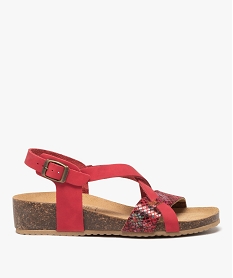 GEMO Sandales femme compensées en cuir à bride fantaisie rouge standard